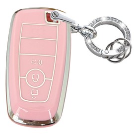 Rilnaewn Keyless Entry Systems for Ford Key Fob Cover Fit for Ford Explorer Fusion Escape Edge Expedition F150 F250 F350 F450 F550 Maverick Mustang Smart Key (Pink-Silver, 3-Button)