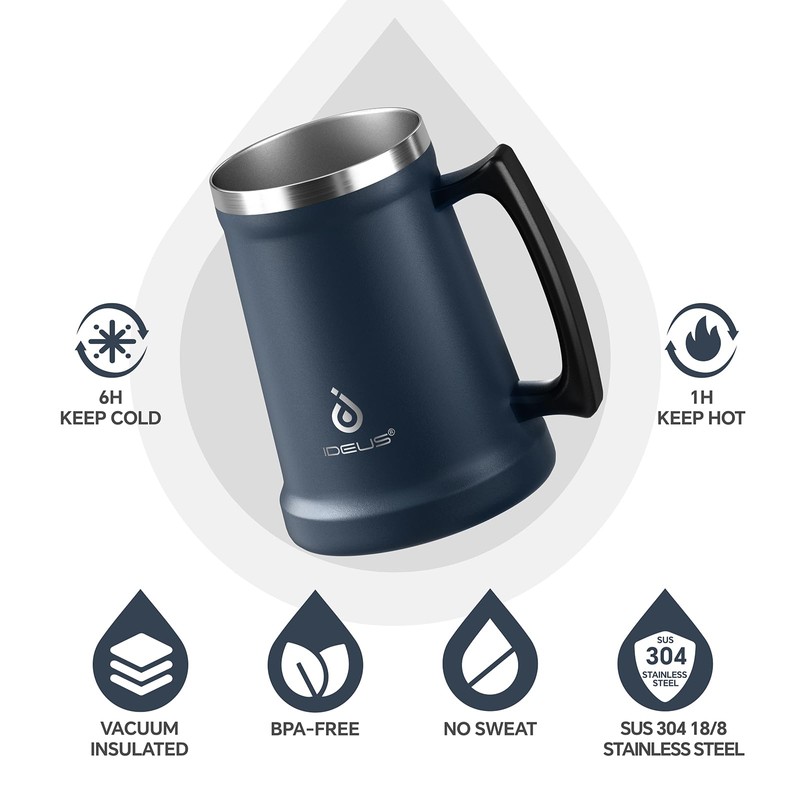 Ideus Insulated Beer Stein, 24/32oz Stainless Steel Double Walled Beer