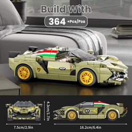 Mould King 27003 Sports Car Building Blocks Clamp Building Blocks Model Cars Drift Car Kit Sian with Acrylic Display Box Gift for Adults and Teenagers (364 Pieces)