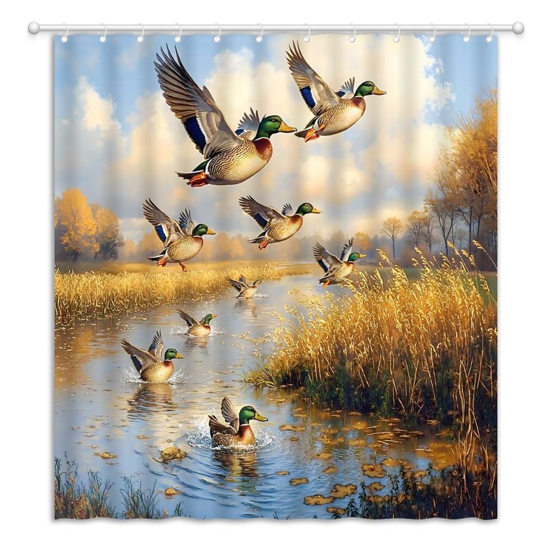 YOZSLGU Hunting Flying Wild Ducks Shower Curtain Wild Animals Rustic