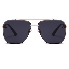 Retro Trendy Square pilot Sunglasses - LJCZKA Vintage Shades Gold Metal Frame Classic Gradient Sun Glasses for Men Women (Gray)