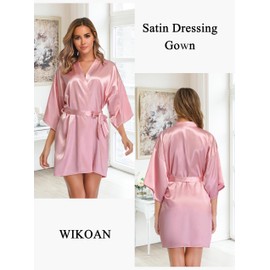 Wikoan Women's Satin Dressing Gown, Soft Silk Robe Lightweight Sleepwear for Bridal, Wedding Party Robes with Oblique V-Neck,L,Dusky Rose