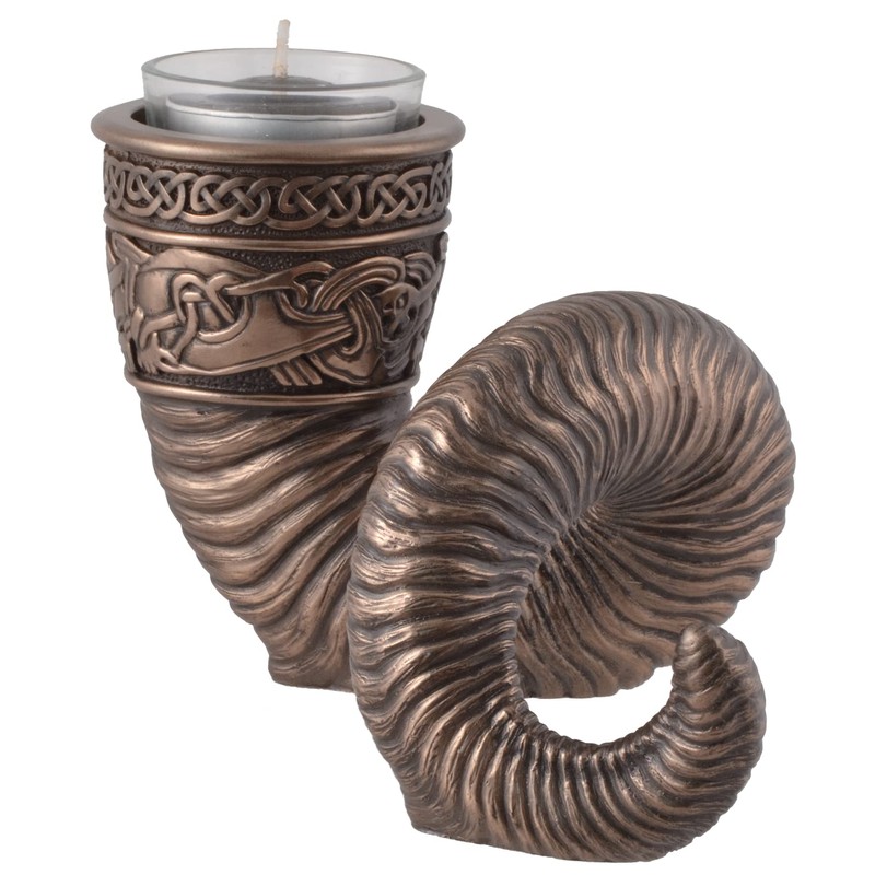 Veronese Germanic Tea Light Holder Ram's Horn Bronzed