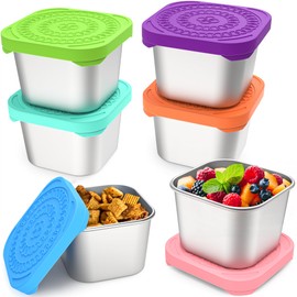 CasaCulina 6 Pack 6oz Stainless Steel Snack Containers, Easy Open Leak Proof Stainless Steel Food Storage Containers with Silicone Lids, Small Metal Lunch Box Container for Office, Travel