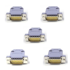 XIFUHUI DB15 RS232 D-SUB Serial Soldering Cup Connector Kit, Gold-Plated Connectors RS232, 15 Pins Soldering Adapter with Plastic Hoods, Strain Relief Grommet and Screws (Plug) Pack of 5
