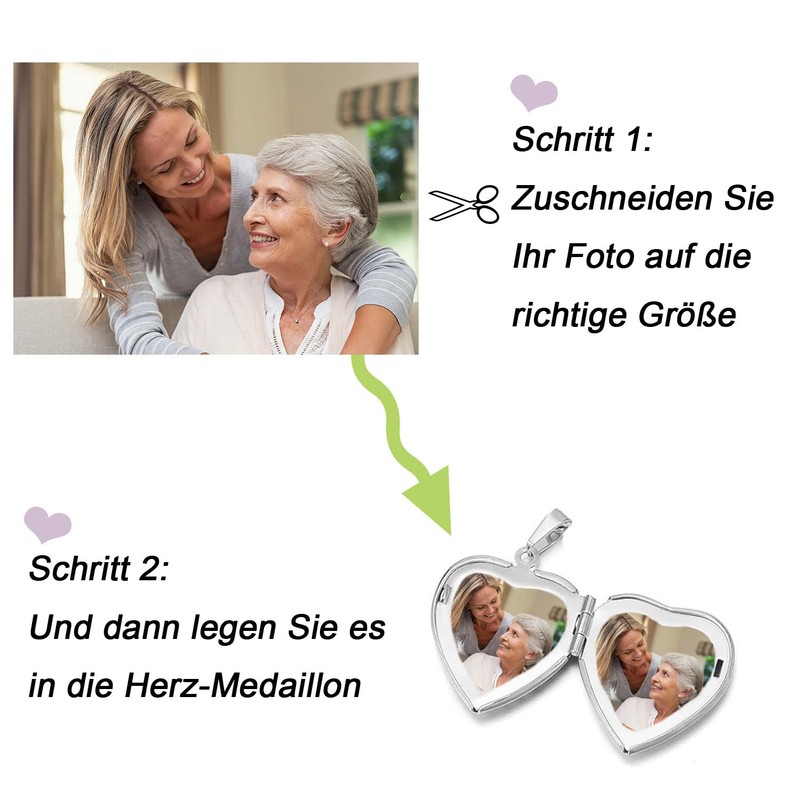 TJUSPIRIT Heart Locket Photo Heart Necklace Women's Stainless Steel Photo