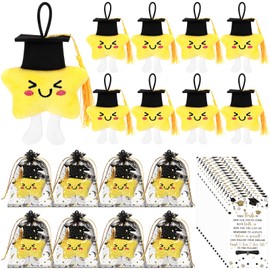 Halloscume 15 Sets Graduation Gift Bulk Graduation Party Favors for Guest Class of 2025 Plush Star Keychain with Cap and Organza Gift Bags Party Decor for Middle High School College Students Gift