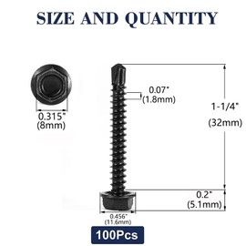 #12 x 1-1/4" Sheet Metal Screws 100PCS 410 Stainless Steel Hex Washer Head Tek Screws Fast Self Tapping Screws Black Oxide by SG TZH