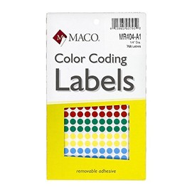 MACO Assorted Primary Round Color Coding Labels, 1/4 Inches in Diameter, 768 Per Box, Red/Blue/Yellow/Green (MR404-A1)