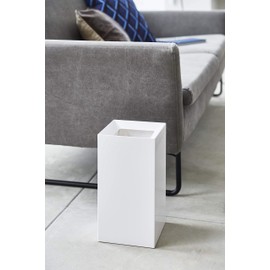 Yamazaki Home Trash Can - Modern Open Top Garbage Waste Bin Basket with Handle, Plastic, Short, 2.4 gallons, 9 liters, Handles, Lid, No Assembly Req., White