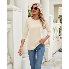 Ficerd 3 Pack 3/4 Sleeve Tops for Women Round Neck Dressy Basics Tees Casual Trendy Loose Fit T Shirts(Dark Gray, Cream, Sky Blue,Medium)