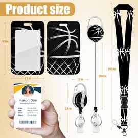 Black Basketball Badge Holder Reel Lanyard, Sport Ball Theme ID Card Badge Holder Retractable Name Tag Clips for Doctor Nurse Teacher Office Student