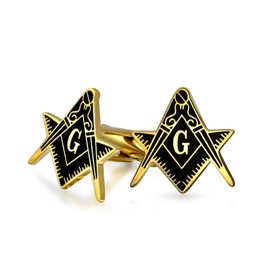Bling Jewelry Freemasons Masonic Compass Symbol Cufflinks for Men Black Two Tone Gold Plated Stainless Steel Hinge Back