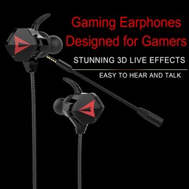 TUNSEZ HiFi Wired Earbuds, Low-Profile 90° Plug, 3.5mm Plug, Built-in Microphone, Gaming Earbuds PC, Mobile (Black)