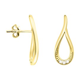 SOFIA MILANI - Women's Earrings 925 Silver with Zirconia Stones - Oval Stud Earrings, Yellow Gold, Cubic Zirconia