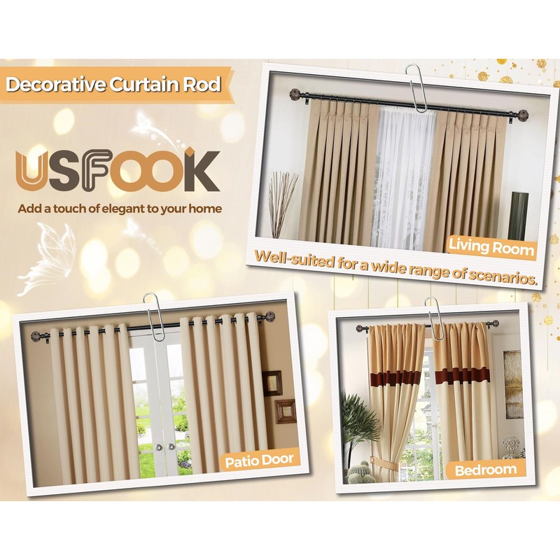 2 Pack Curtain Rods for Windows 48 to 84 Inches,