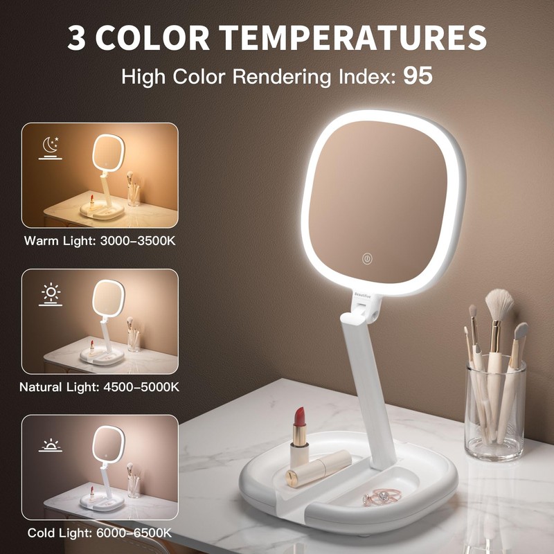 Beautifive 6.3” Makeup Mirror with Light and Magnification, 10X/1X Light
