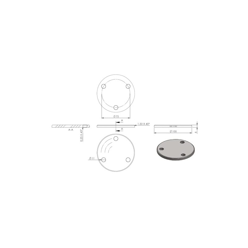 edelstahlonline24 Round Diameter 100 mm with Bevel, Thickness 6 mm,