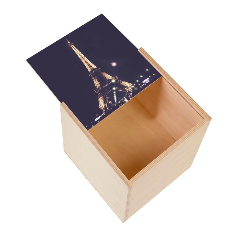 Wooden Box with Eiffel Tower Illuminated Night with View of