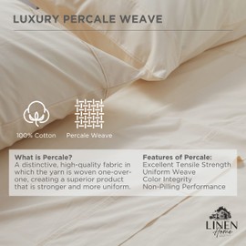 Sábanas de percal 100 % algodón, tamaño matrimonial, 1 sábana encimera, crujiente, fresca y fuerte, sábana transpirable de lujo, color marfil