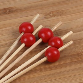 BambooMN Decorative Ball End Cocktail Fruit Sandwich Picks Skewers for Catered Events, Holiday's, Restaurants or Buffets Party Supplies - 4.7" Red, 100 pcs