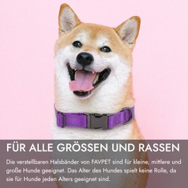 FAVPET Reflective Nylon Dog Collar, Reflector Dog Collar, Adjustable, Dog Click Closure, Dog Collar for Large Dogs, Small Dogs, Puppy Collars (Purple, L)