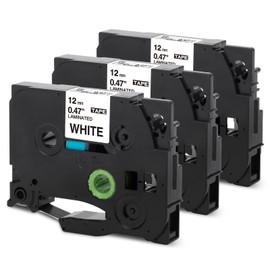 Compatible with Brother TZe-231 TZe231 TZe TZ 12 mm 0.47 Laminated White Label Tapes for Brother P Touch PT-H100R PT-H105 PT-H100LB PT-H110 PT-H107B PT-D400 PT-D210 PT-1010, Black on White, 3x