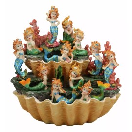 Colorful 2 Tier Golden Giant Clam Shells LED Display Stand With 12 Mini Mergirls