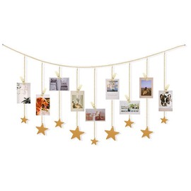 Hanging Photo Display, BetterJonny Wooden Star Garland with 30 Wood Clips with Metal Chain Wall Hanging Photo Frame Picture Frame DIY Background Wall Picture Frame Collage Living Room Background Wall
