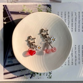 HOLAOCT Cherry Bag Charm Cute Keychain Purse Charms Kawaii Heart Flower Daisy Key Ring Accessories Gifts for Women(Pink,Red)