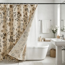 TIVNICO Golden Wildflowers Linen Shower Curtain Set with Liner,72" Wx72 L