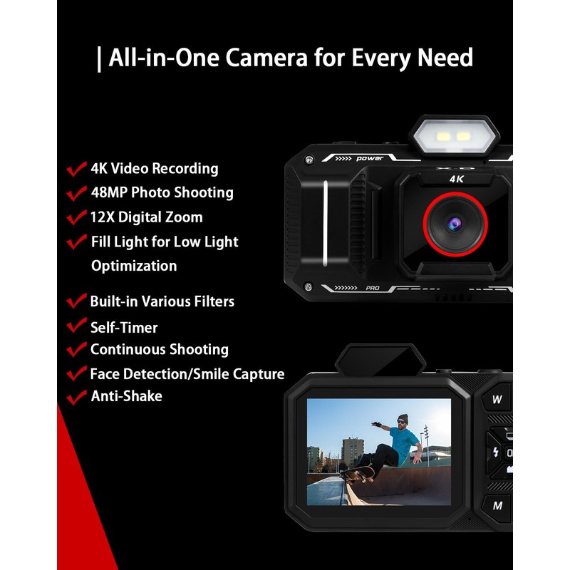 Digital Camera, Bextgoo 4K Vlogging Camera with 64GB Card, 48MP