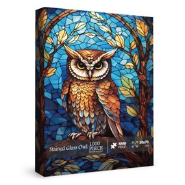 Stained Glass Owl Puzzles for Adults 1000 Pieces, Colorful Bird Art Jigsaw Puzzles, Pretty Nature Animal Wildlife Puzzle