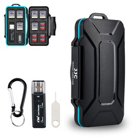 JJC 30 Slots Memory Card Case Holder Storage for 10 SD SDHC SDXC Card, 16 Micro SD TF Card, 2 Micro SIM Card and 2 Nano SIM Card with USB 3.0 Card Reader, Water-Resistant & Shockproof