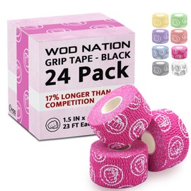 WOD Nation Weightlifting Hook Grip Tape - Bulk 3 Pack (23ft Per Roll) Comfortable & Stretchy Athletic Thumb Tape for Weight Lifting, Excercise & Cross Training - Protect Thumb, Wrist & Finger (Pink)