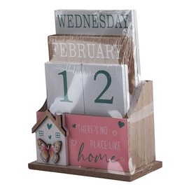 Pink Wooden Perpetual Calendar Desk Top Eternal Calendar Block - Butterfly