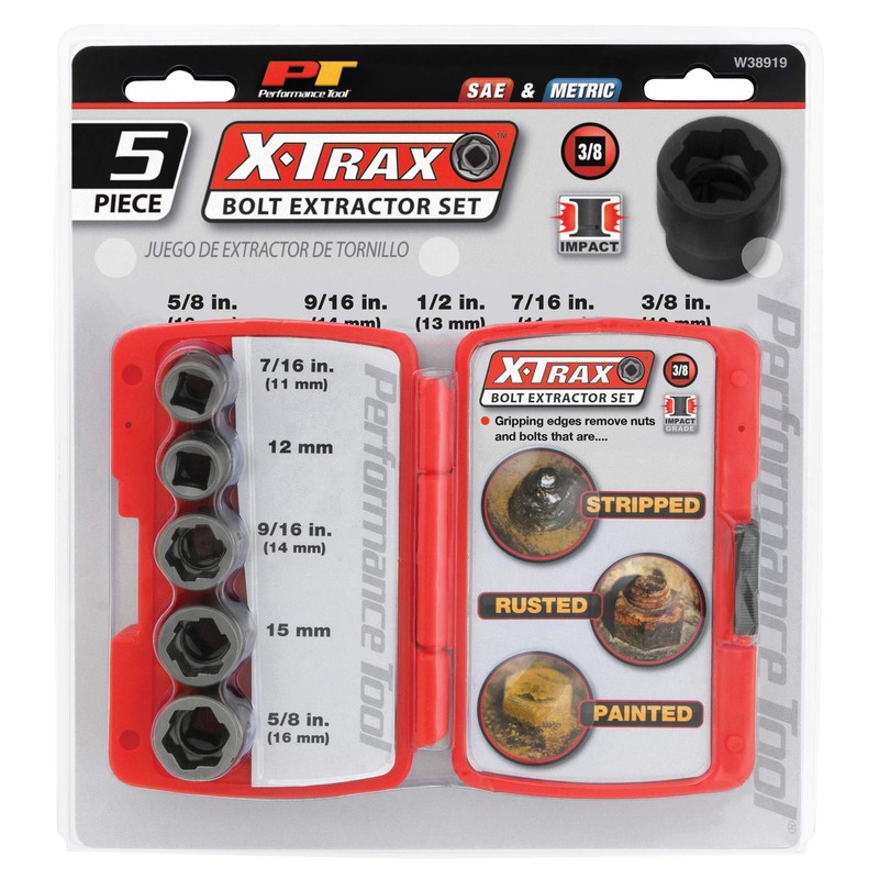 Performance Tool W38919 3/8-Inch Drive 5 Piece Bolt Extractor Set