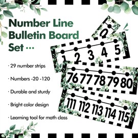 29 Pieces Number Line for Classroom Wall -20 to 120 Number Line Bulletin Board Border Eucalyptus Number Lines Eucalyptus Classroom Decorations Math Posters for Teachers