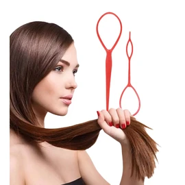 Set of 2 Hair Twister Bun or Topsytail Styling in Seconds Hairstyle Aid Set Including Video Tutorial (RED)