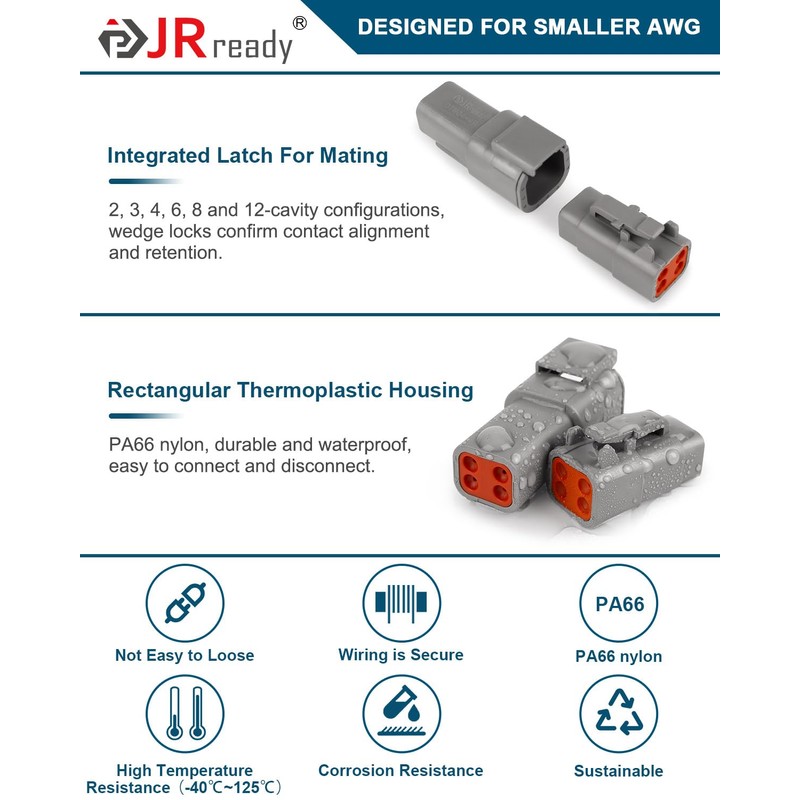 JRready Deutsch DTM 4 Pin Connectors 4 Kits, Waterproof Electrical