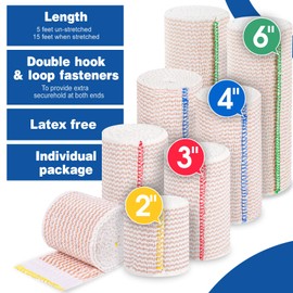 AZEN Premium 8 Pack Elastic Bandage Wrap (2x2", 2x3", 2x4", 2x6"), Compression Wrap Bandage for Legs, Ankle, Knee, Tummy, Body, Latex-Free, Lymphedema Wraps for Legs