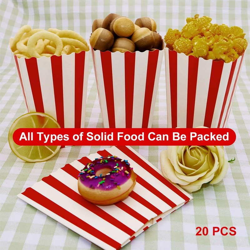 20 PCS 7x5x11cm Popcorn Boxes Popcorn Bags Red and White