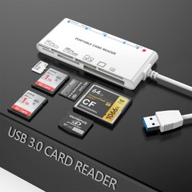 USB3.0 Multi Card Reader, High Speed SD/TF/CF/Micro SD/XD/MS 7-in-1 Memory Card Reader/Adapter/Hub for SD, CF, Micro SD, SDXC, Micro SDHC, Micro SDXC, MS Card, Windows/Mac OS/Android/Linux