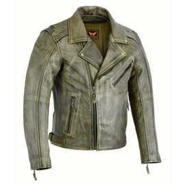 A&H Apparel Mens Leather Motorcycle Jacket Genuine Cowhide Zip Out Lining Jacket (Medium)