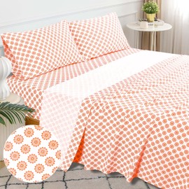 Sleepdown 100% Cotton Bed Sheets for King Size Bed - Soft 4 Pcs Percale King Bed Sheets Set, Comfy Durable & Breathable King Sheet Set, 16" King Sheets Deep Pocket (Mandalas Coral, Sheets King Size)