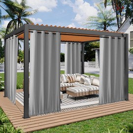 PONY DANCE Weighted Outdoor Curtains for Patio - Waterproof, Blackout, Wind Resistant, Privacy Protection, Thermal Insulated, for Garden Pavilion, Pergola, Cabana, Cabana,52x95 Inches,2panels,Grey
