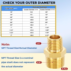 CoCud 5 Pack Brass Pipe Fittings, 3/8" NPT Male to 1/4" NPT Male Reducer