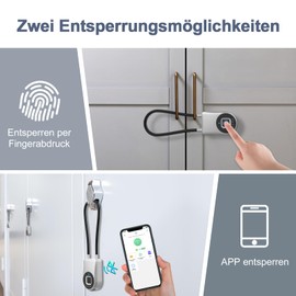 Anweller Fingerprint Cable Lock, Padlock with 38 cm Steel Cable, Padlock Fingerprint with App, Suitable as a Door, Suitcase, Backpack, Gym, Bicycle