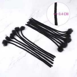 0.4cm Width 4Inch 10 Strands Dreadlock Extensions Real Human Hair 100% Handmade Permanent Loc Extensions Human Hair for Women/Men Can Be Curled and Bleached(width 0.4cm #1B color)