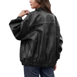 Bakyarder Womens Oversized Y2K Faux Leather Jackets Vintage Plus Size Fashion Motorcycle Coats Fall Fashion Outfits 2024 Black Small